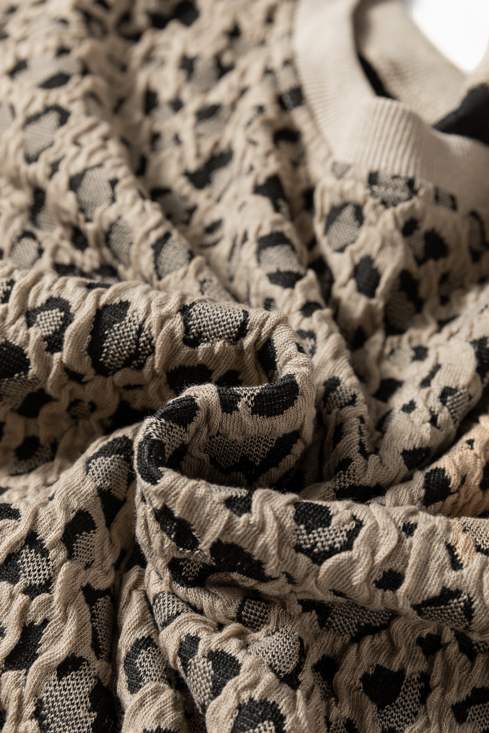 Khaki Ribbed Trim Leopard Print Long Sleeve Top - Image 6