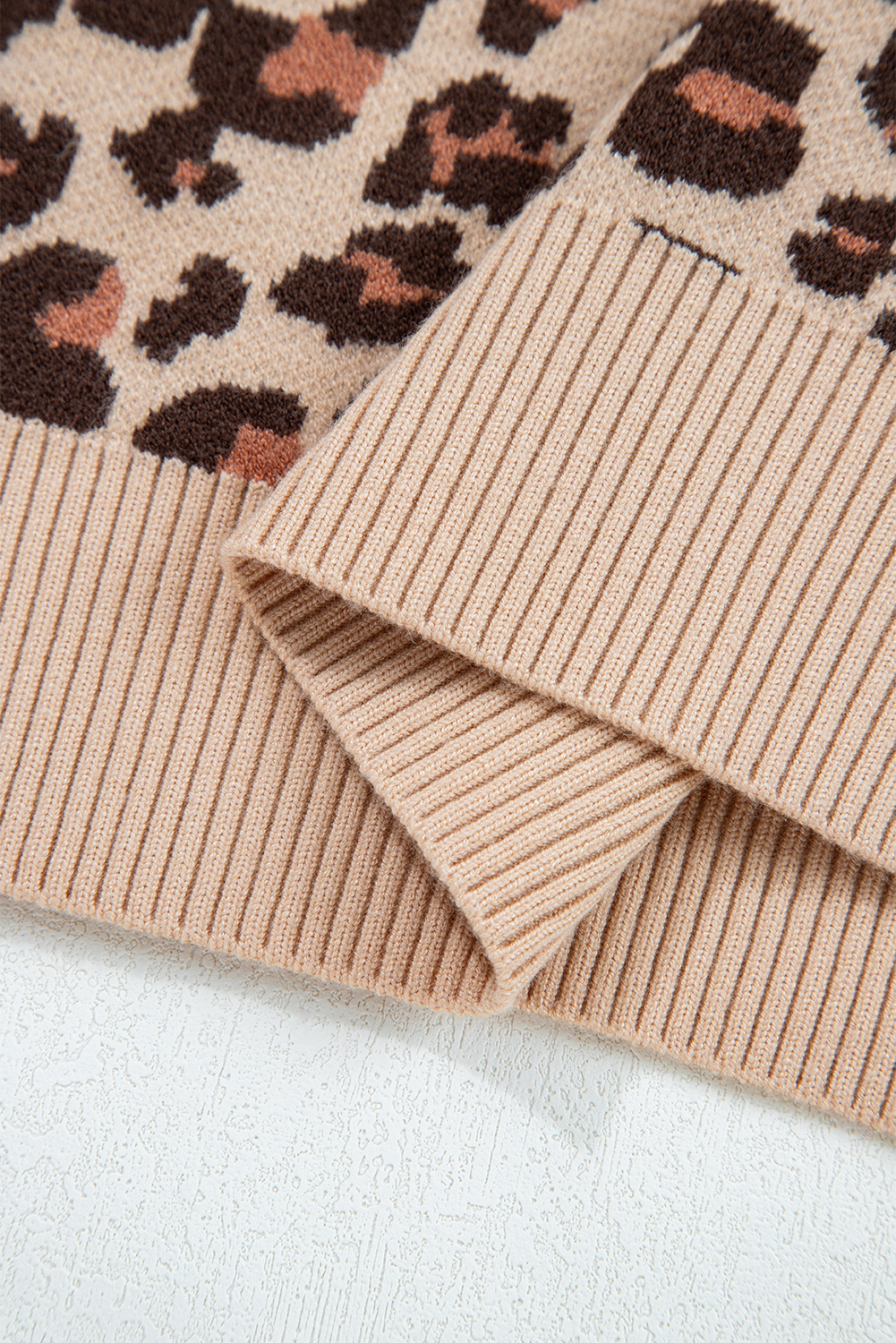 Khaki Leopard Print High Neck Shift Mini Sweater Dress - Image 8