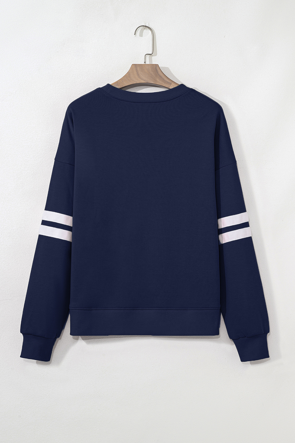 Navy Blue Varsity Striped Detail Drop Shoulder Oversized Sweatshirt - Image 8