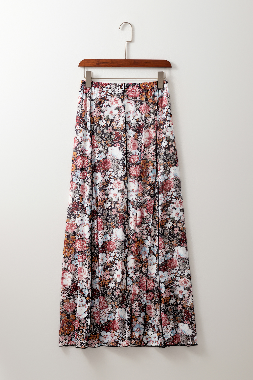 Brown Floral Print High Waist Maxi Skirt - Image 7