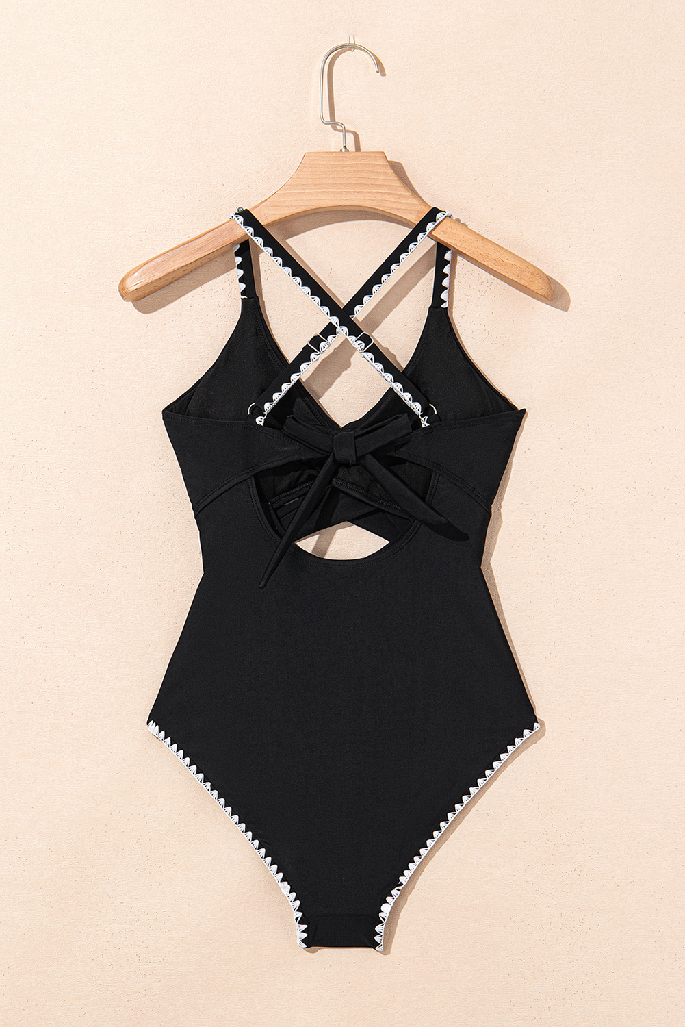 Black Ric Rac Trim Contrasted Patchwork Cutout One Piece Swimsuit - Image 7