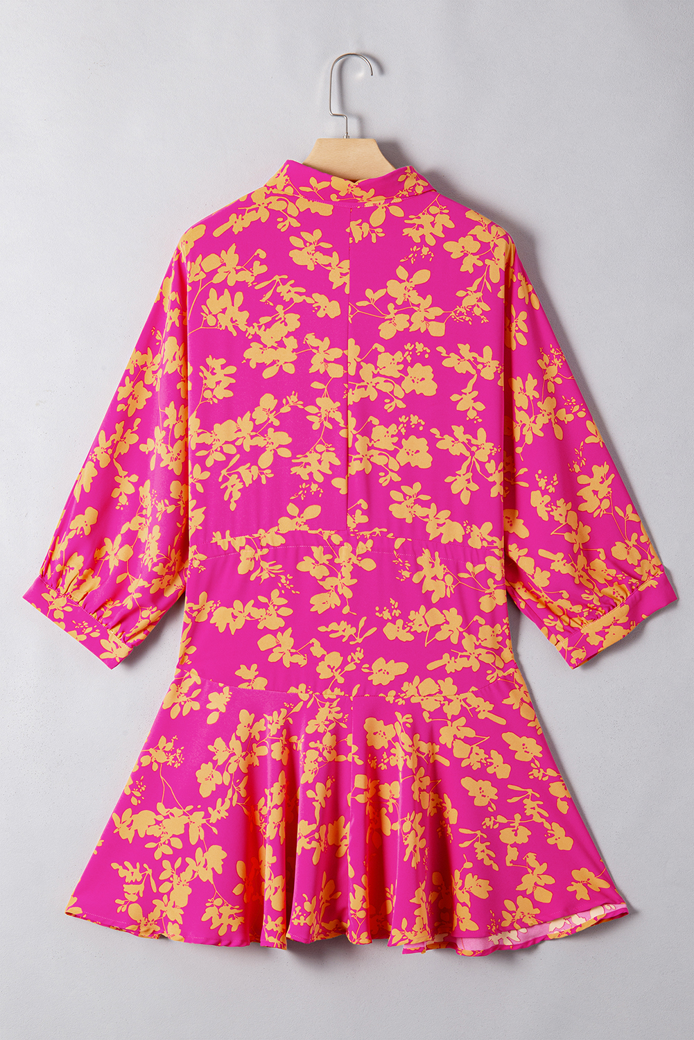 Pink Floral Print Drawstring Tunic Flowy Short Dress - Image 6