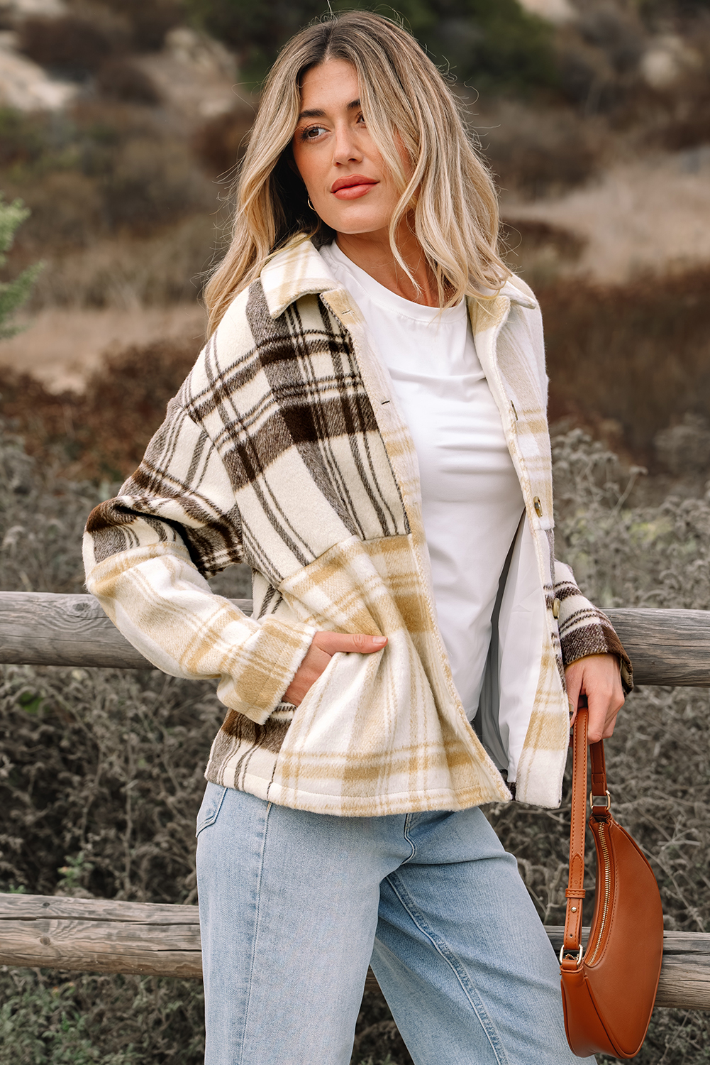 Multicolour Plaid Patchwork Side Pockets Buttoned Shacket - Image 6