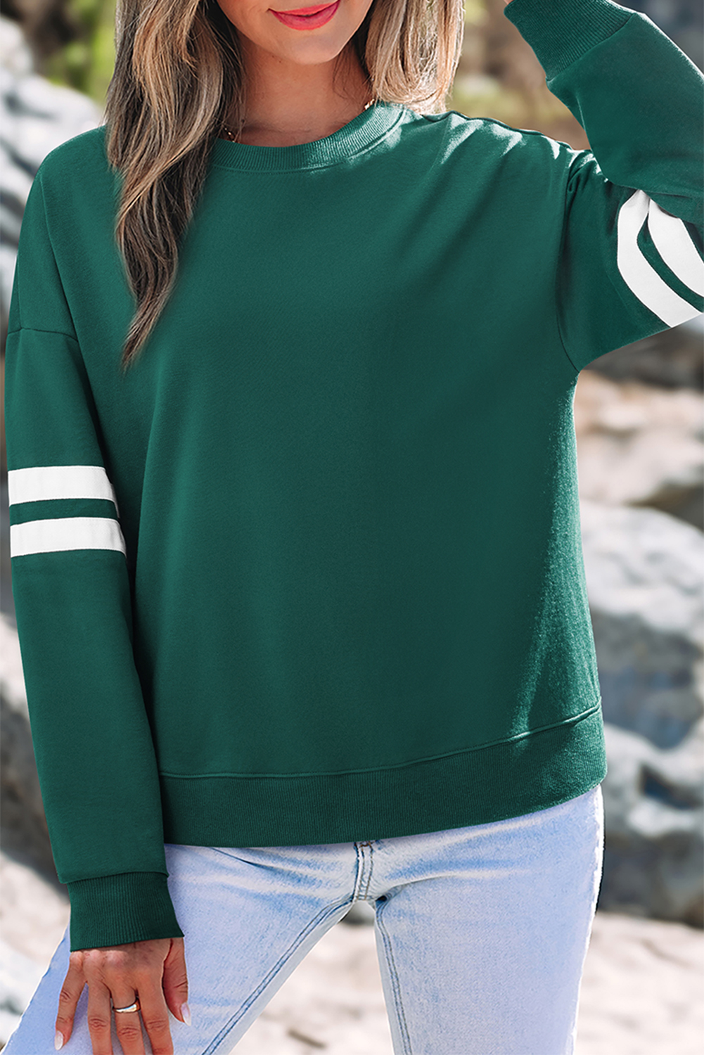 Evergreen Varsity Striped Detail Drop Shoulder Oversized Sweatshirt - Image 3