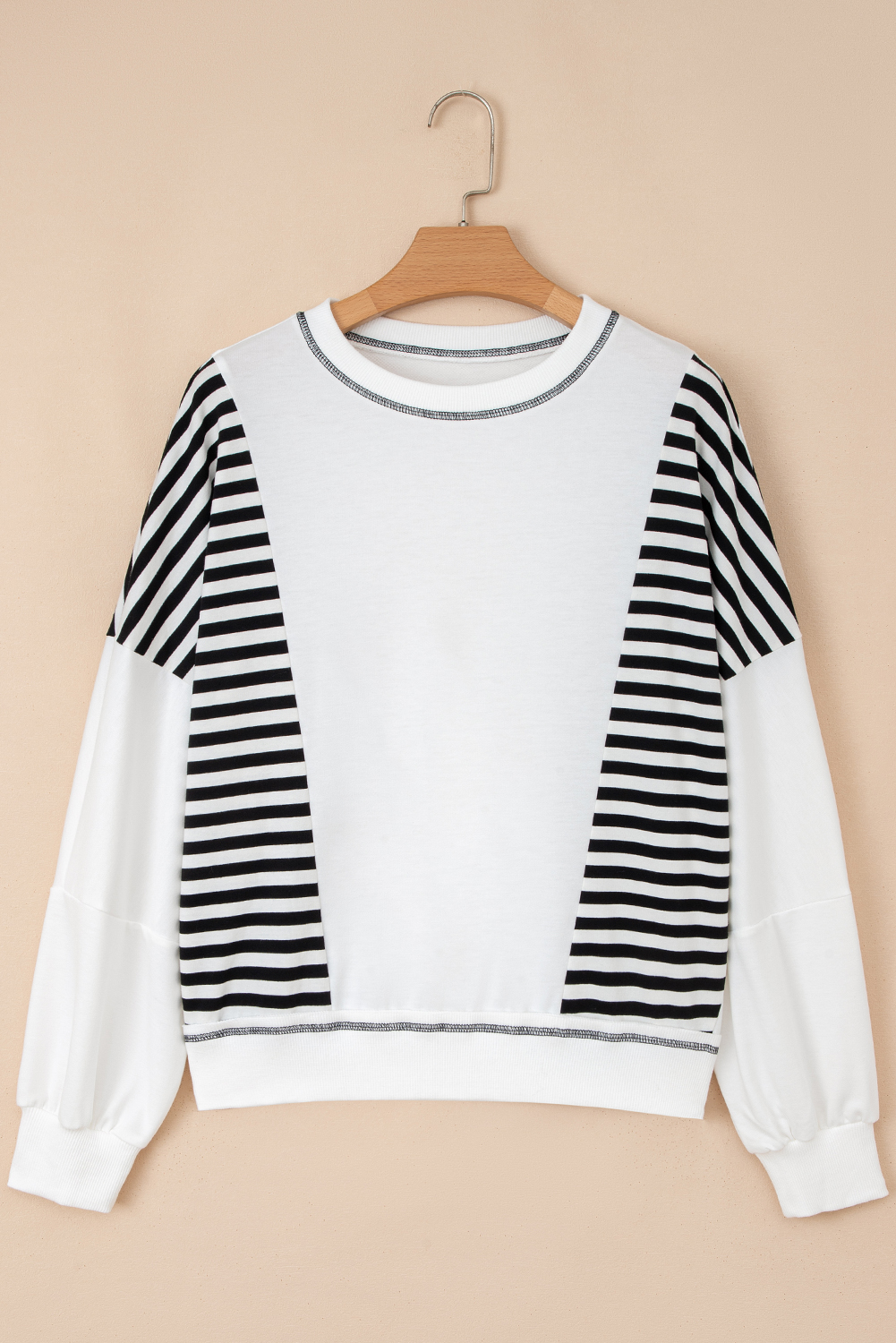 White Stripe Colorblock Patchwork Contrast Stitching Oversize Sweatshirt - Image 5