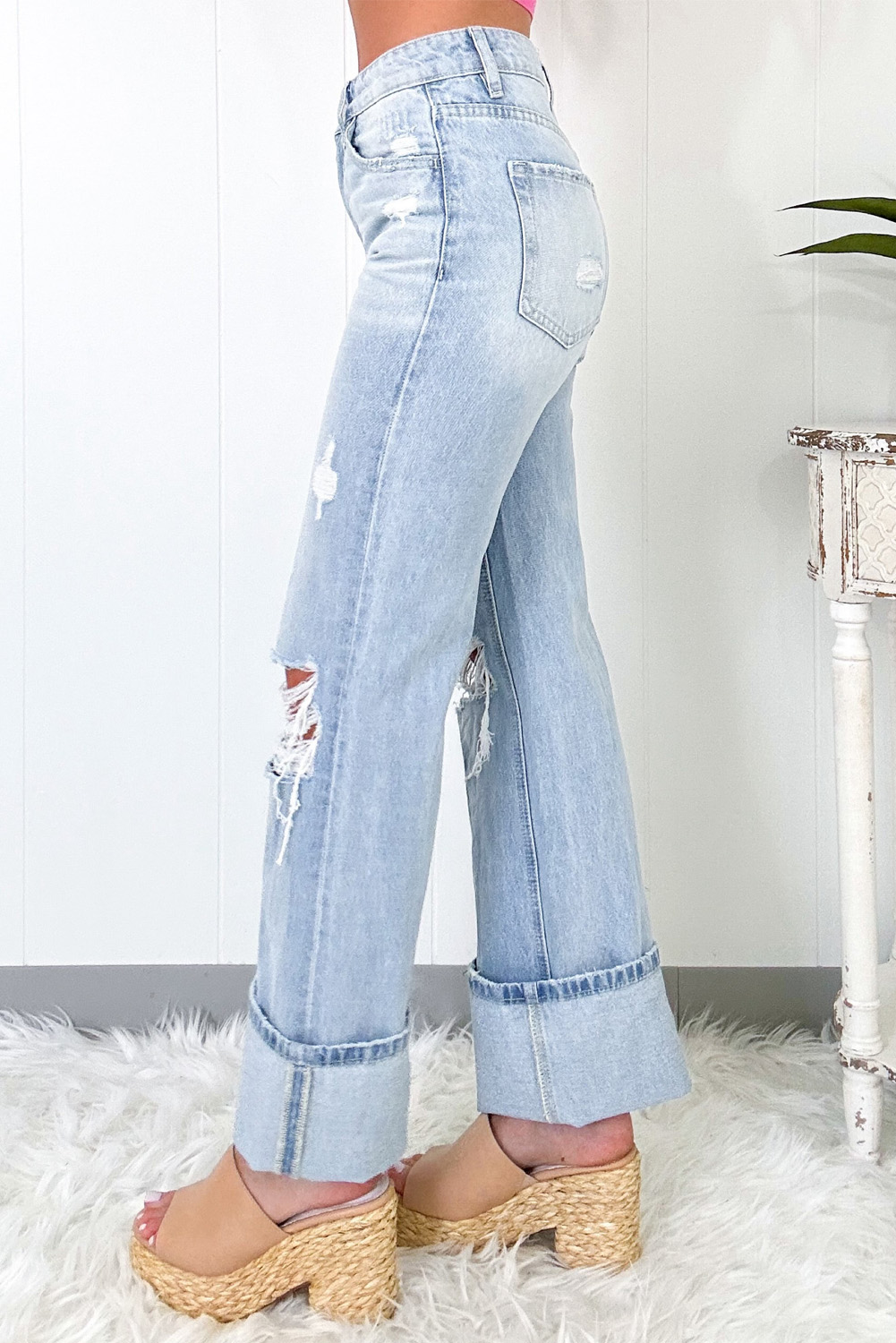 Beau Blue Light Wash Distressed Straight Jeans - Image 2