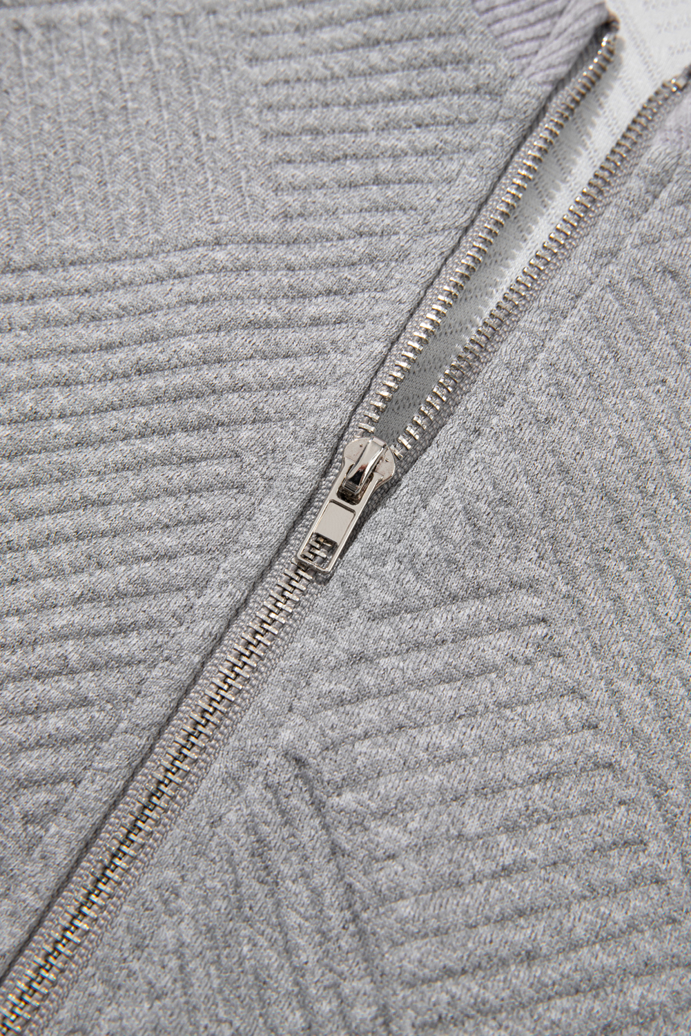 Medium Grey Trendy Textured Half Zip Loose Sweatshirt - Image 8