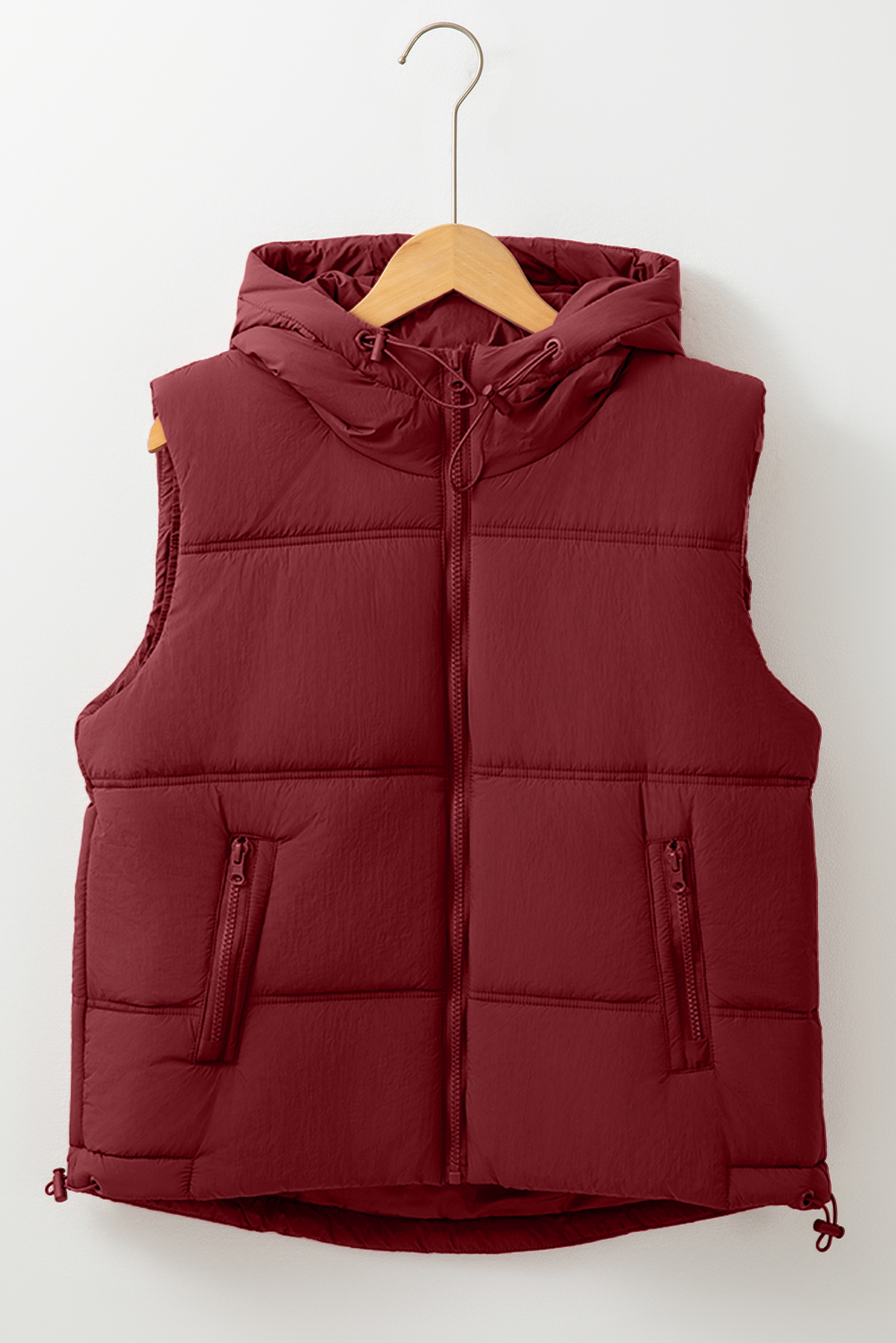 Clay Zip-up Side Pockets Hooded Puffer Vest - Image 8