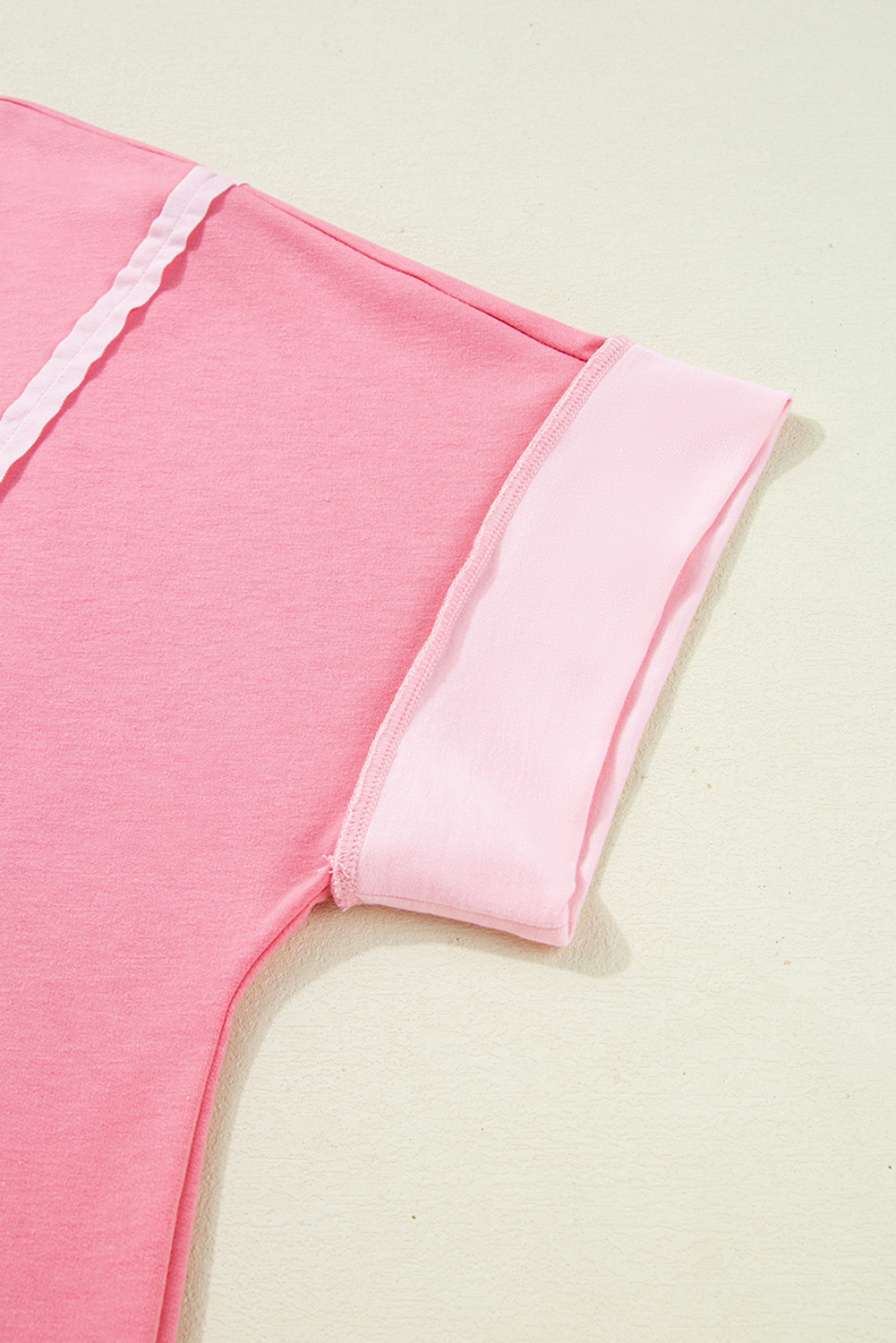 Peach Blossom Two Tones Patchwork Half Sleeve Plus Size T Shirt - Image 7