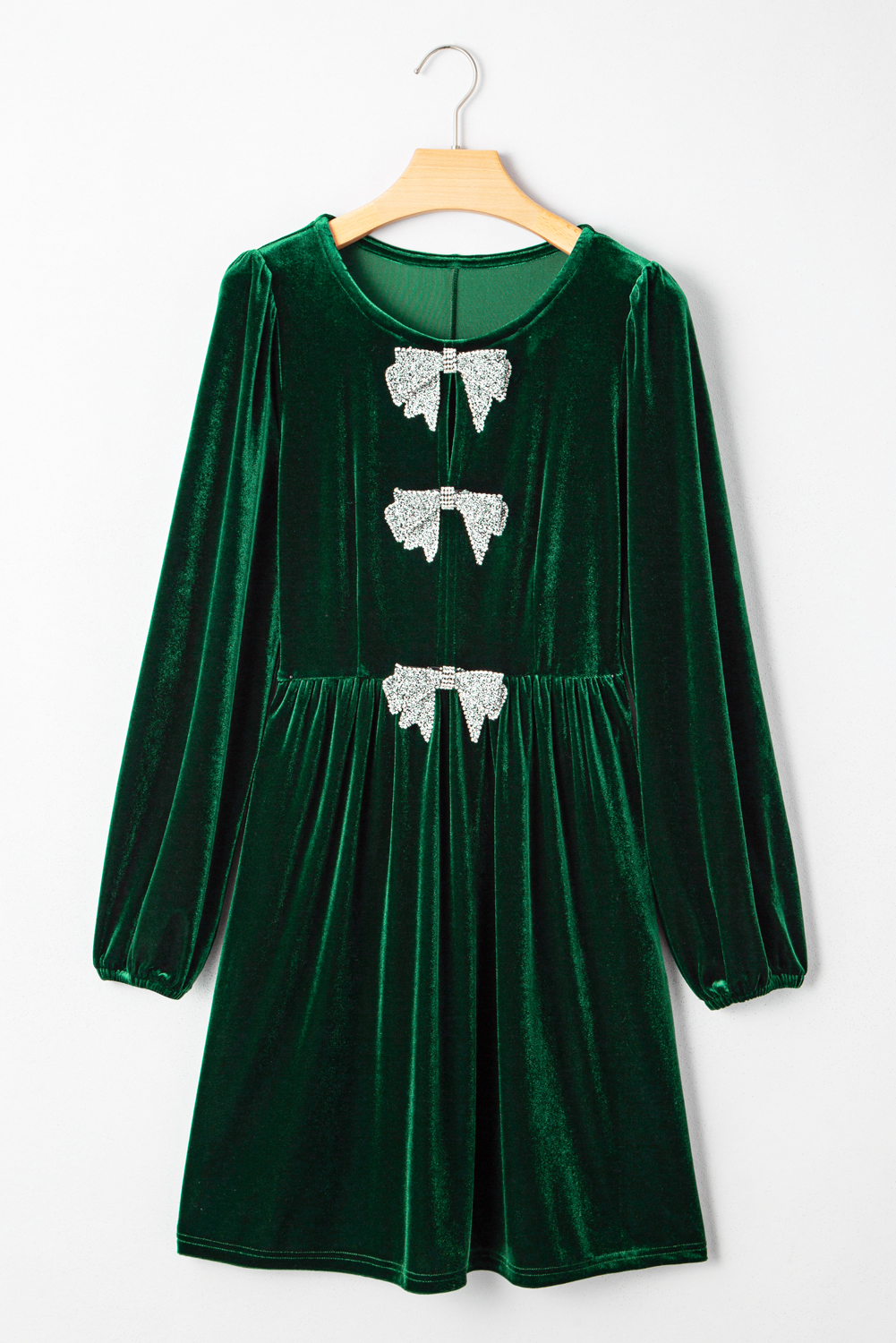 Evergreen Bowknot Decor High Waist Velvet Mini Dress - Image 8