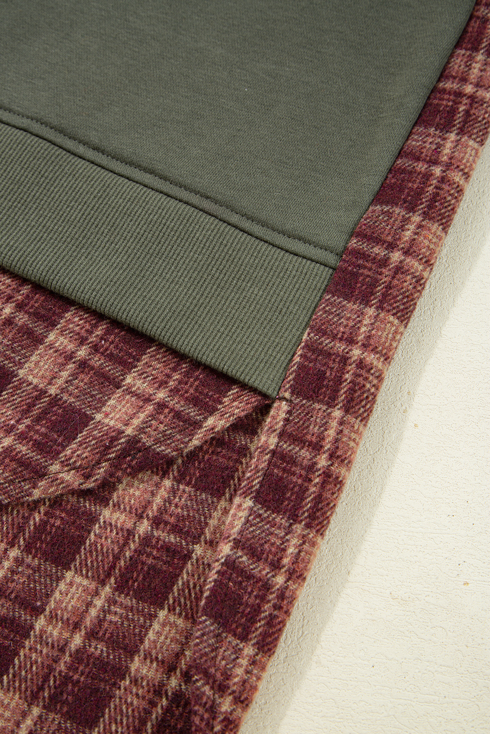 Moss Green Vintage Plaid Patchwork Drop Shoulder Sweatshirt - Image 8