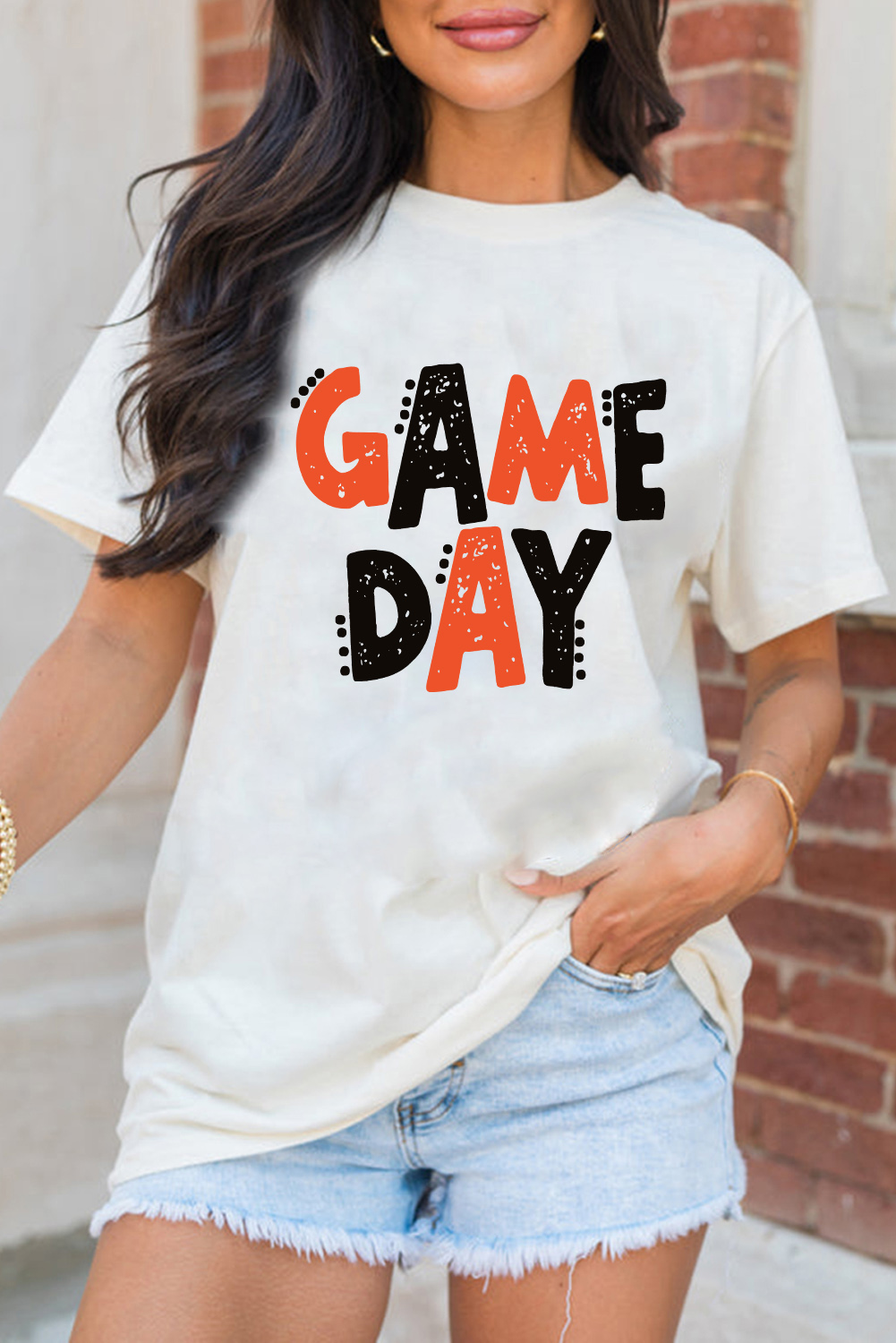 White GAME DAY Funny Letter Printed Casual Tee - Image 2