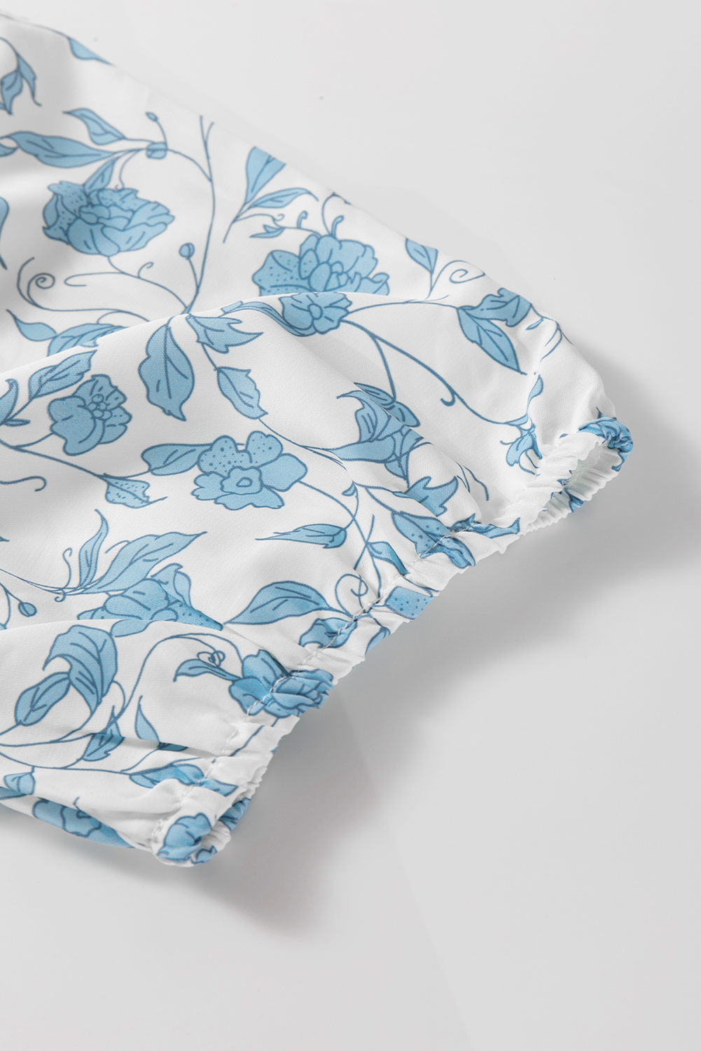 Sky Blue Floral Contrast Bow Puff Sleeve Mini Dress - Image 6