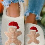 White Christmas Gingerbread Man Plush Home Slippers