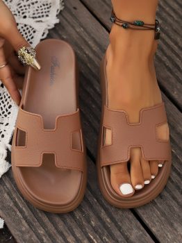 Chestnut Cutout Design Open Toe Platform Slippers (Run Small, Size Up)