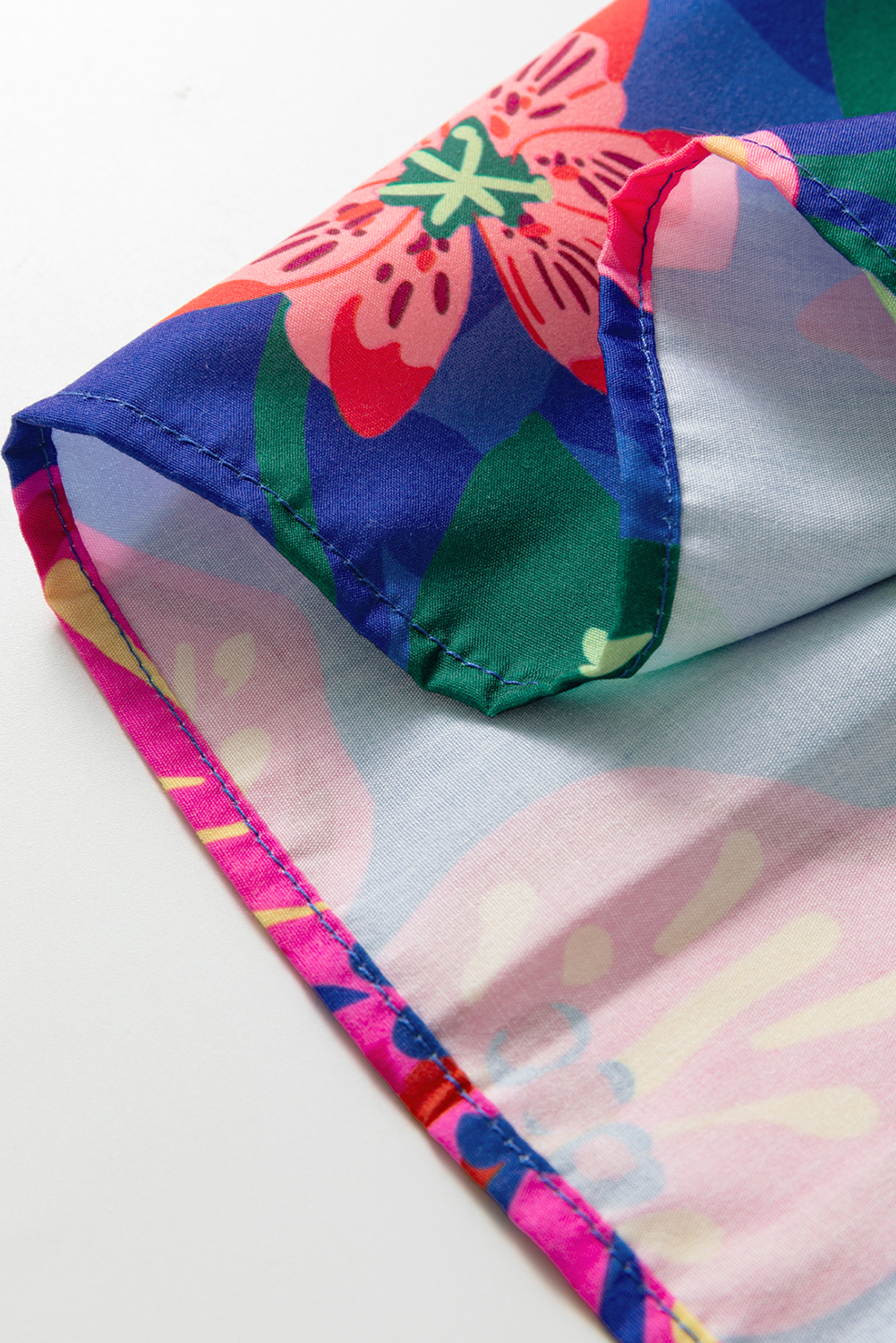 Blue Floral Print 3/4 Sleeve V Neck Tiered Long Dress - Image 7