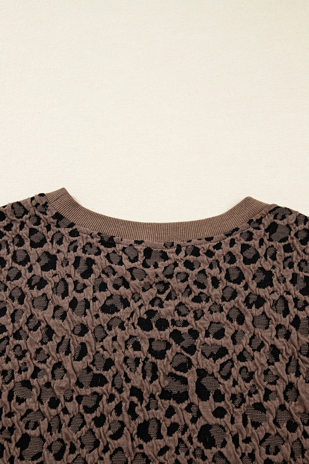 Brown Ribbed Trim Leopard Print Long Sleeve Top - Image 4