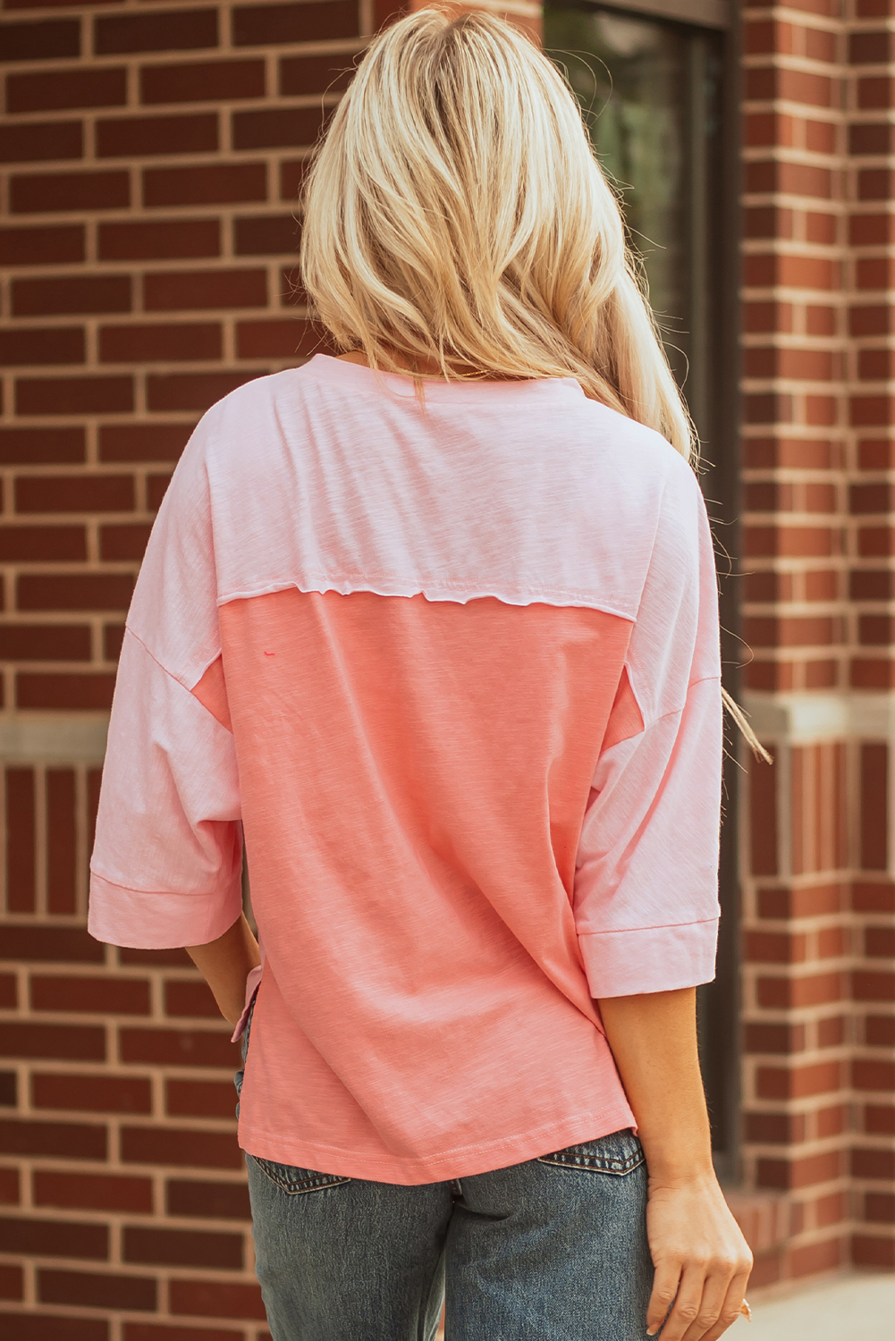 Pink Flower Patched Exposed Seam Bracelet Sleeve Oversized T Shirt - Image 2