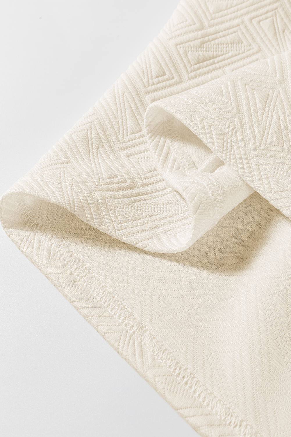 Beige Preppy Striped Trim Textured Quarter Zipper Colorblock Short Sleeve Top - Image 8