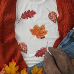 White Halloween Sequined Leaves Graphic Crew Neck T Shirt