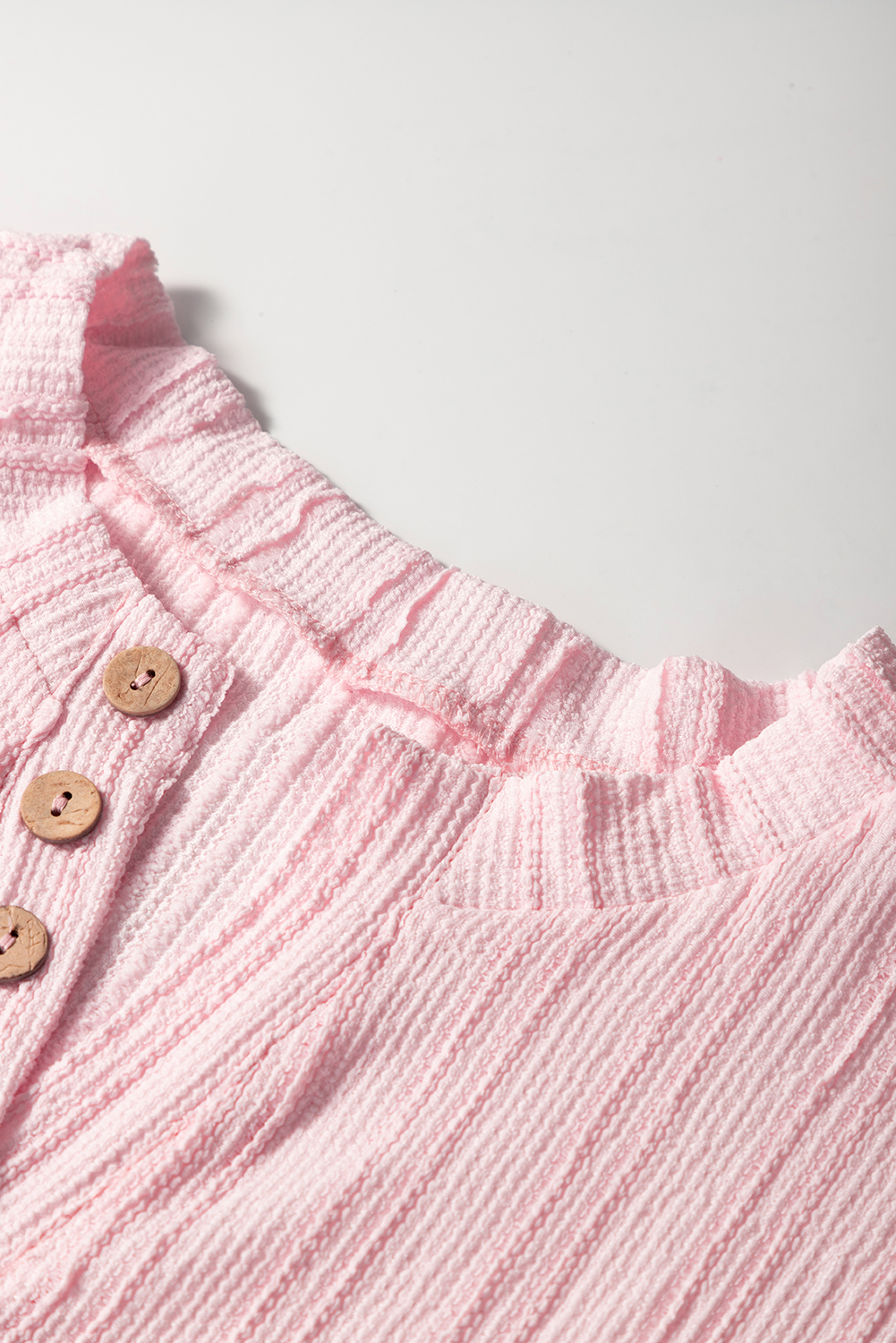 Light Pink Textured Short Sleeve Henley Top and Pocketed Wide Leg Pants - Image 6