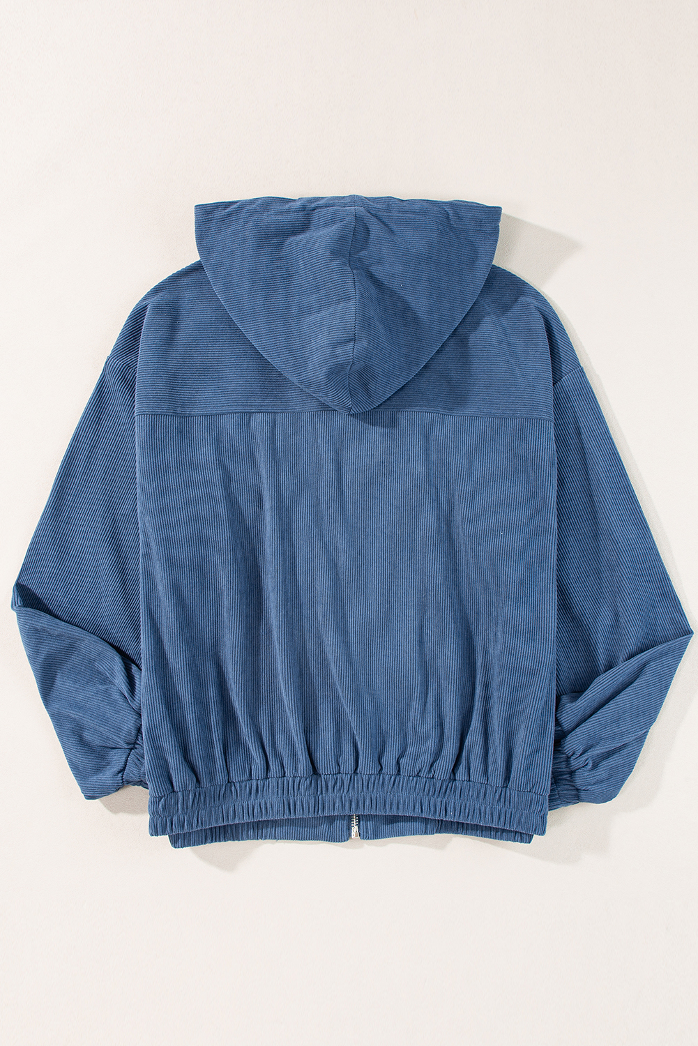 Real Teal Corduroy Drawstring Hooded Pocket Zip Up Jacket - Image 7
