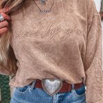 DUNE saved by grace Letter Embroidery Mineral Wash Loose Sweatshirt
