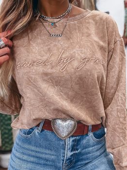 DUNE saved by grace Letter Embroidery Mineral Wash Loose Sweatshirt