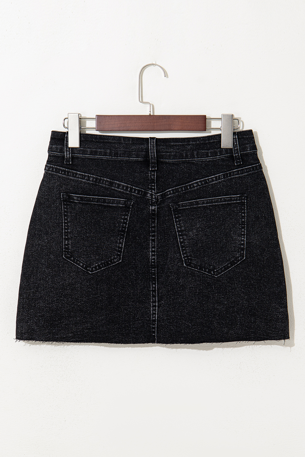 Carbon Grey Mineral Wash Ripped Raw Hem Denim Mini Skirt - Image 6