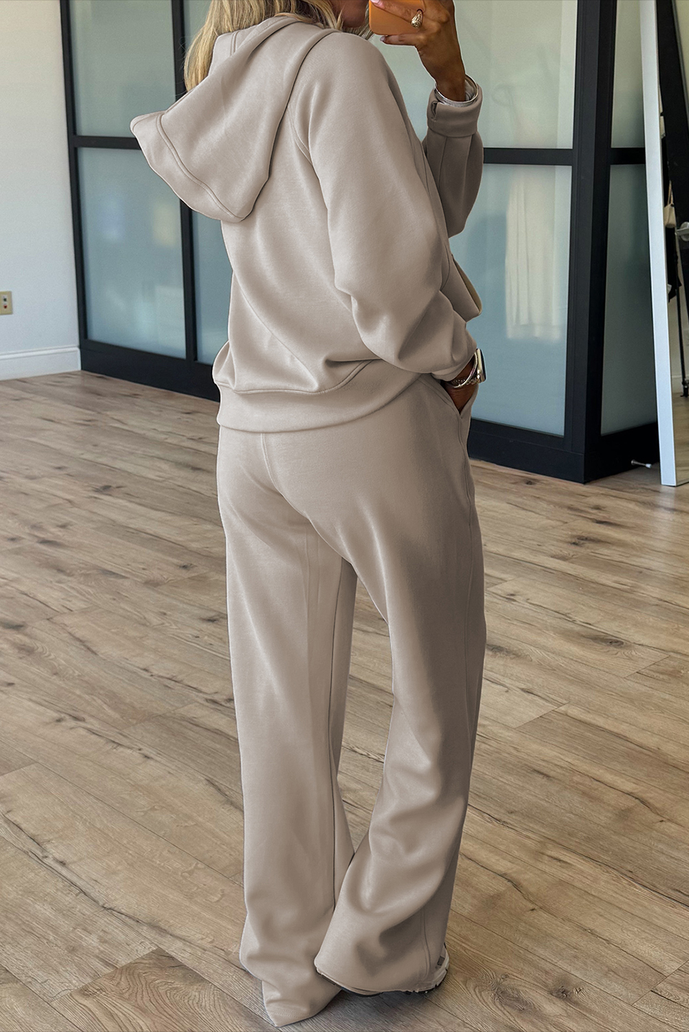 Jet Stream Half Zip Thumbhole Sleeve Hoodie Active Pants 2pcs Outfit - Image 2