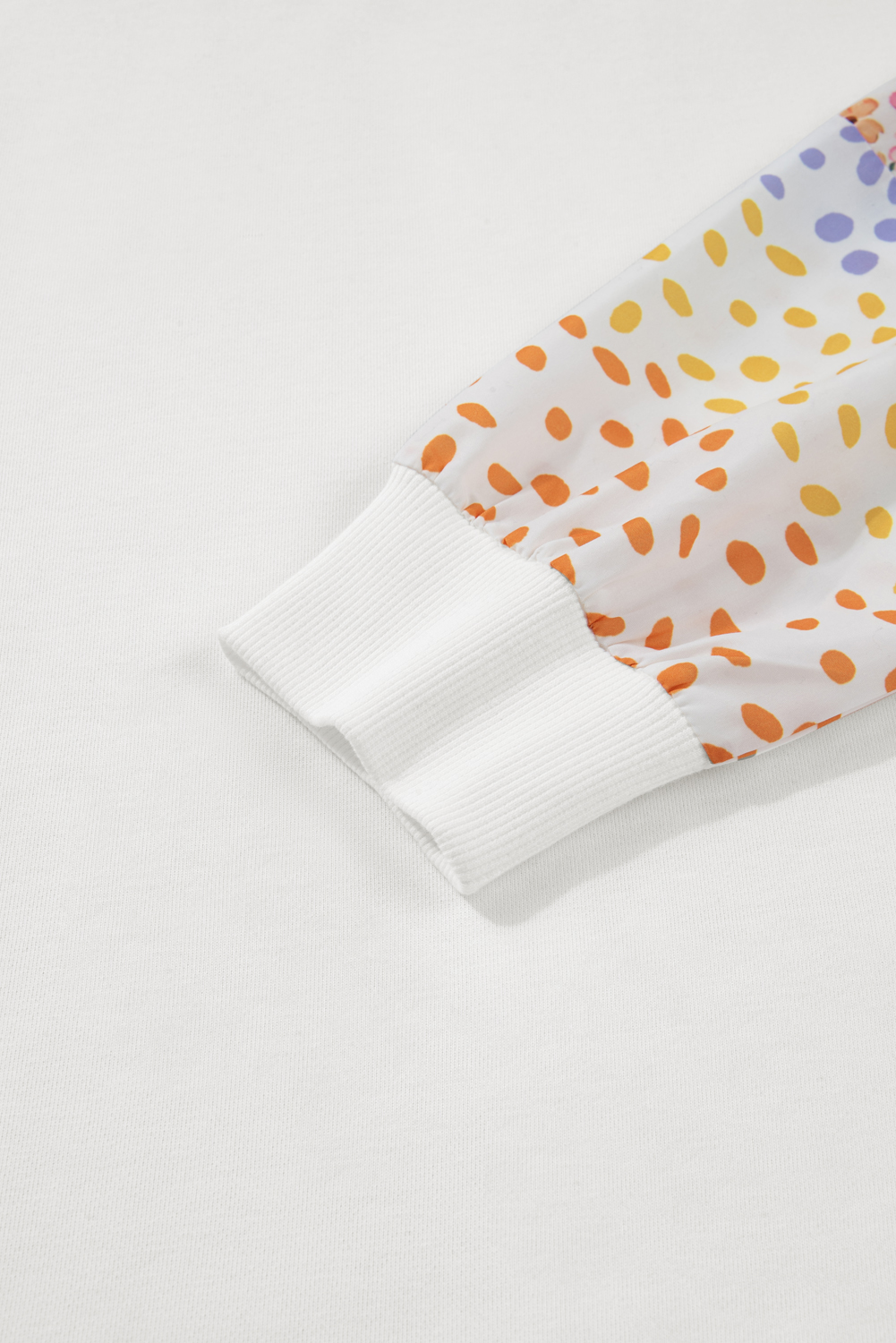 White Plus Size Exposed Seam Detail Contrast Dot Floral Patchwork Sleeve Sweatshirt - Image 8