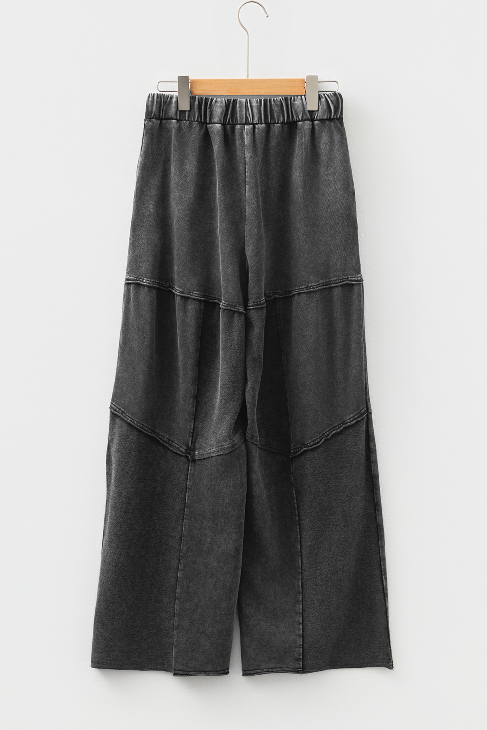 Black Mineral Wash Tiered Wide Leg Patchwork Drawstring Pants - Image 7
