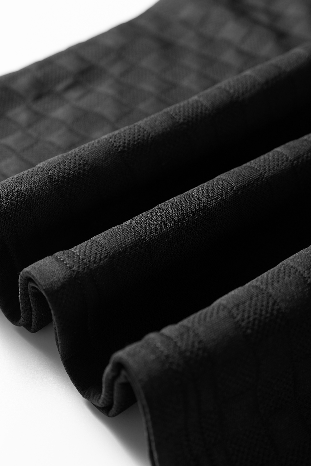 Black Plaid Textured Contrast Checkered Patchwork Long Sleeve Top - Image 8