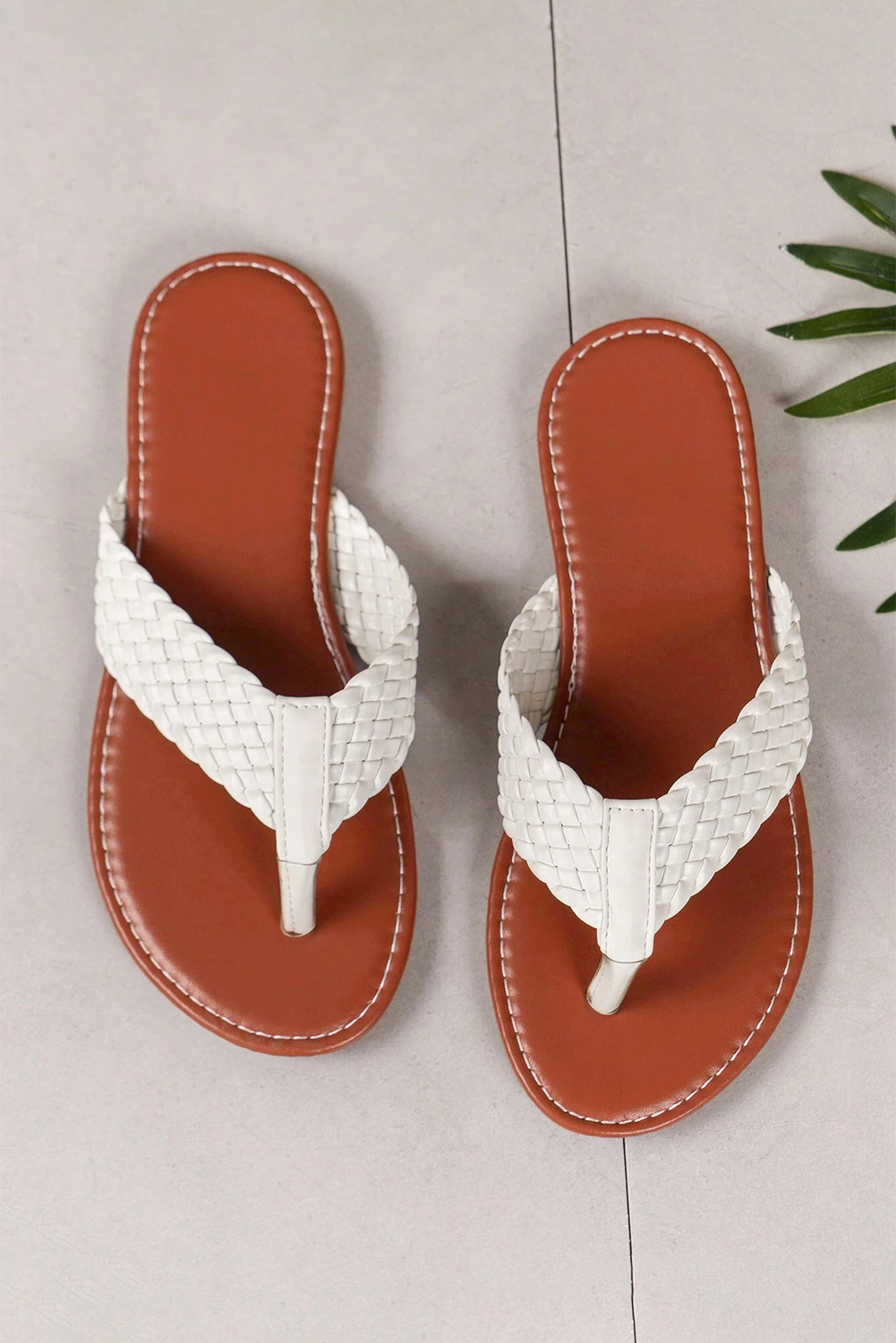White Braided Strap PU Leather Flip Flop - Image 4