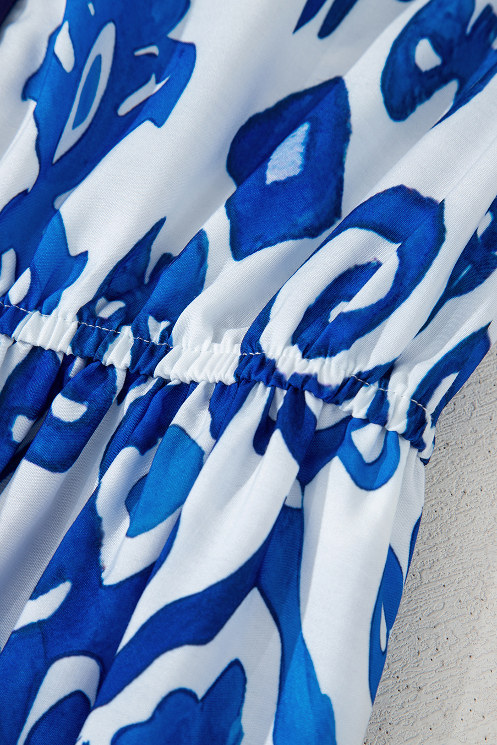 Blue Floral Puff Short Sleeve V Neck High Waist Maxi Dress - Image 8