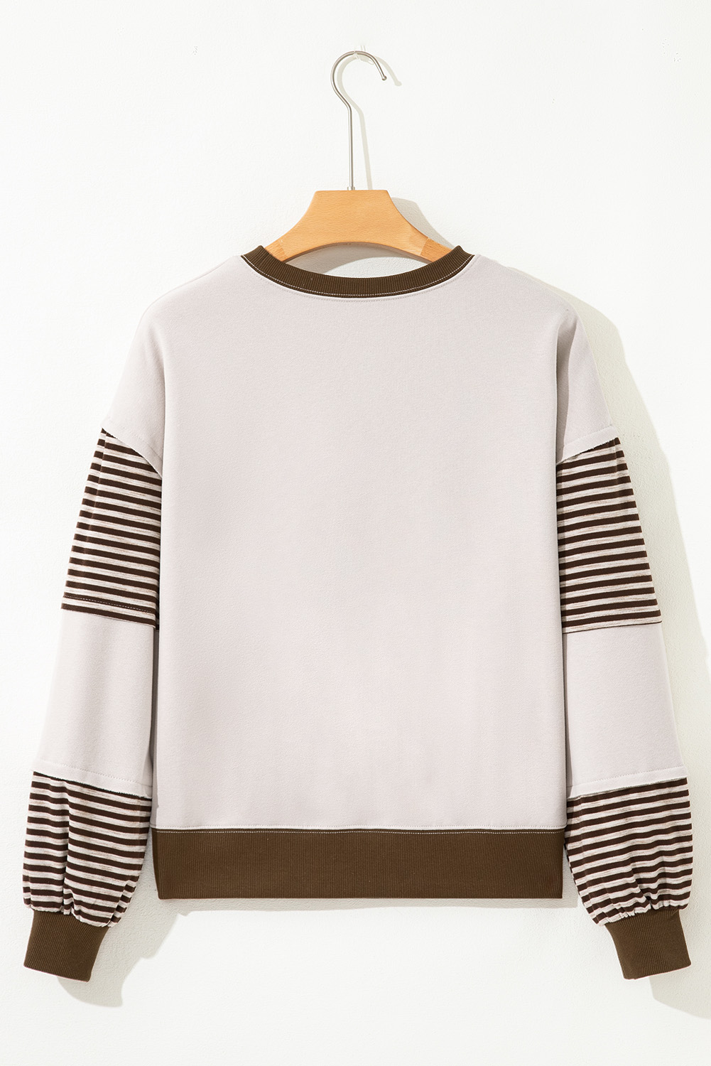 Parchment Striped Colorblock Patchwork Drop Shoulder Sweatshirt - Image 7