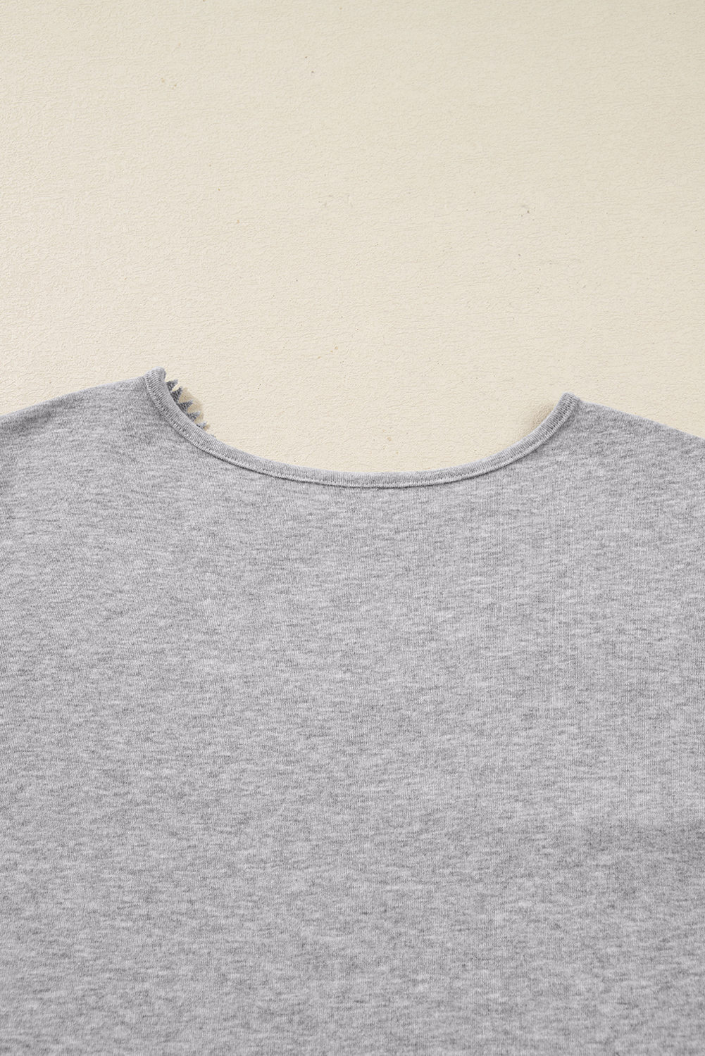 Gray Hollowed Lace Ribbed Knit Long Sleeve Patchwork Top - Image 6