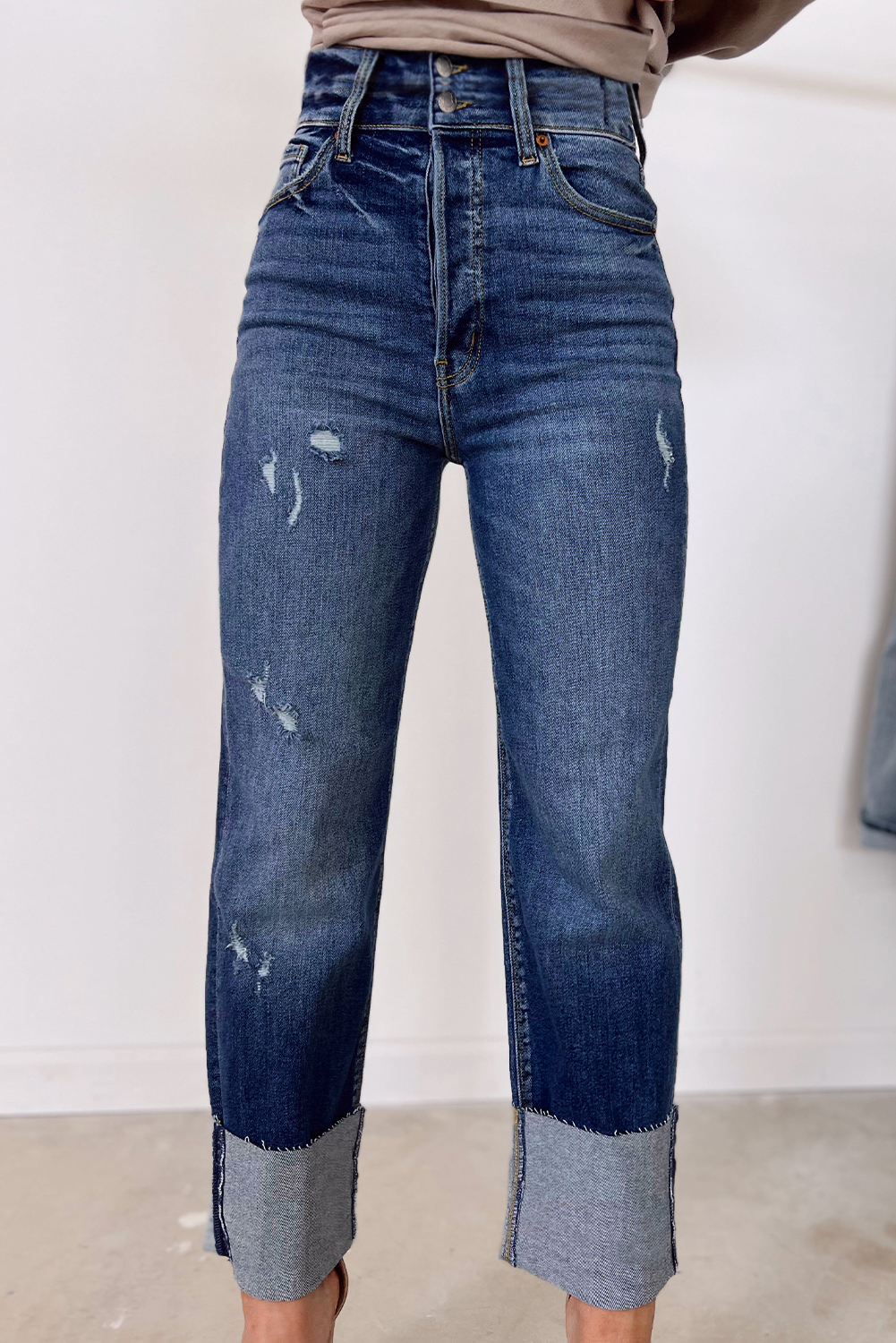 Blue-2 High Waist Distressed Straight Leg Jeans - Image 8