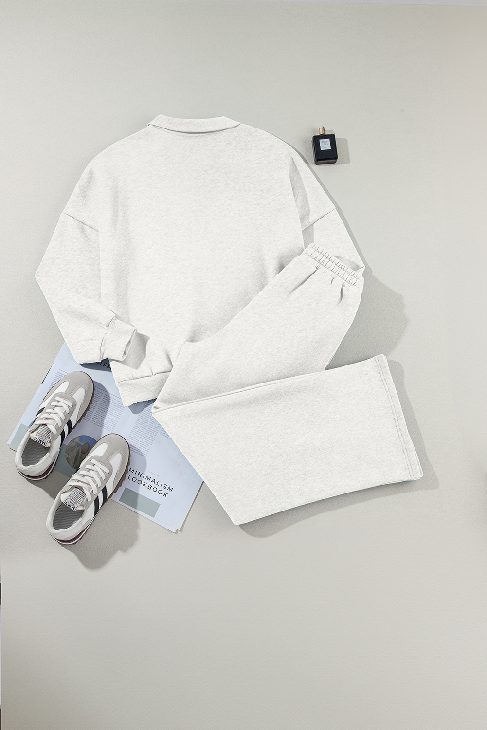 Light Grey Drop Shoulder Zip Up Jacket Drawstring Pants Active 2pcs Set - Image 8