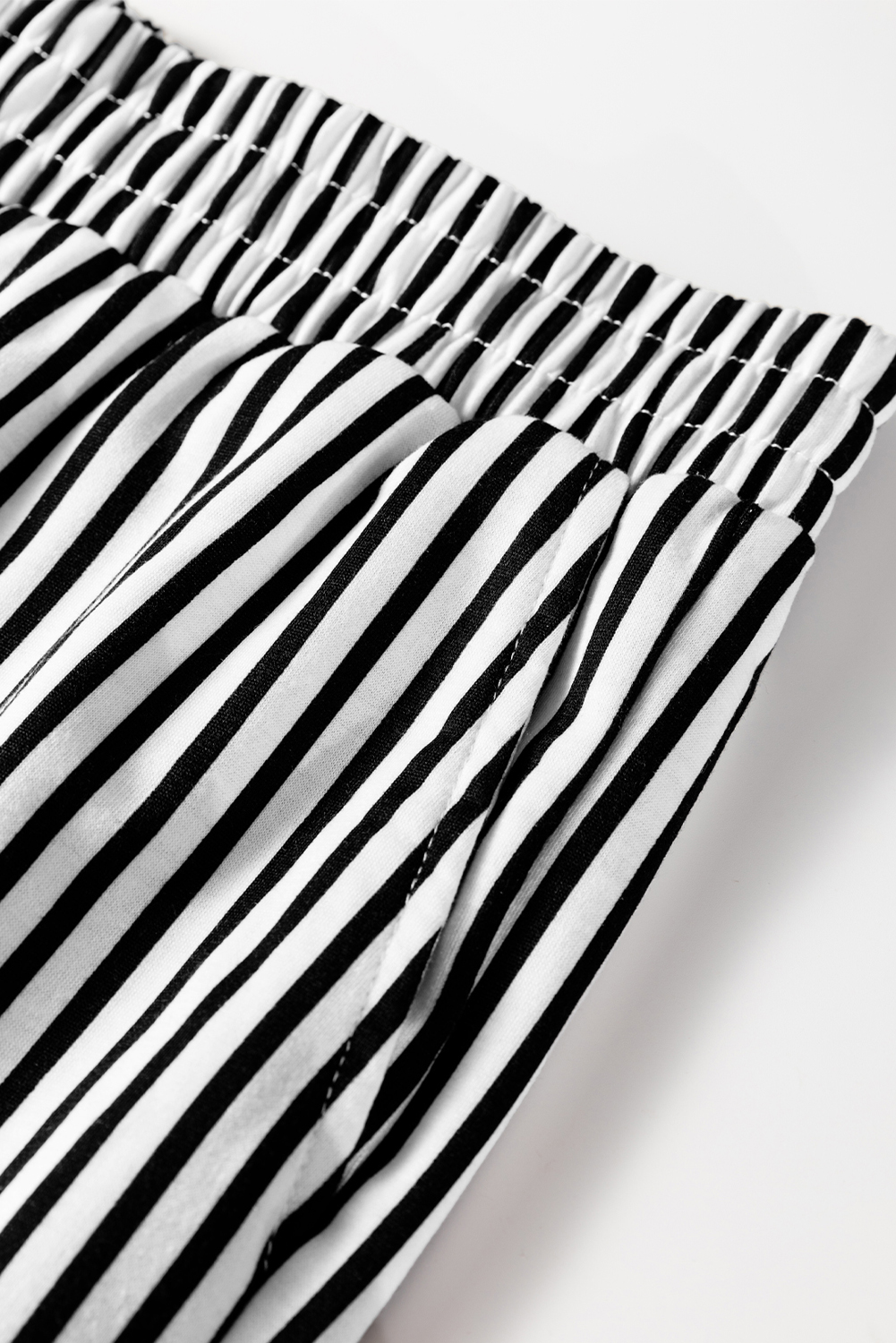 Black Stripe Elastic High Waist Pocketed Loose Pants - Image 4