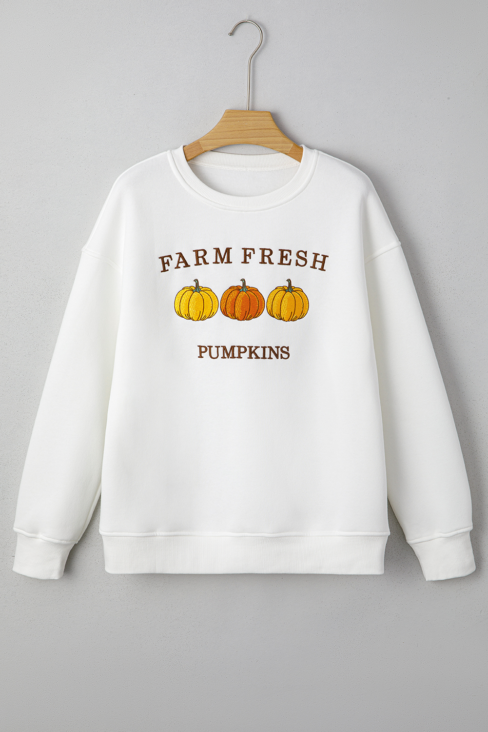 White FARM FRESH PUMPKINS Embroidered Graphic Thanksgiving Holiday Sweatshirt - Image 4