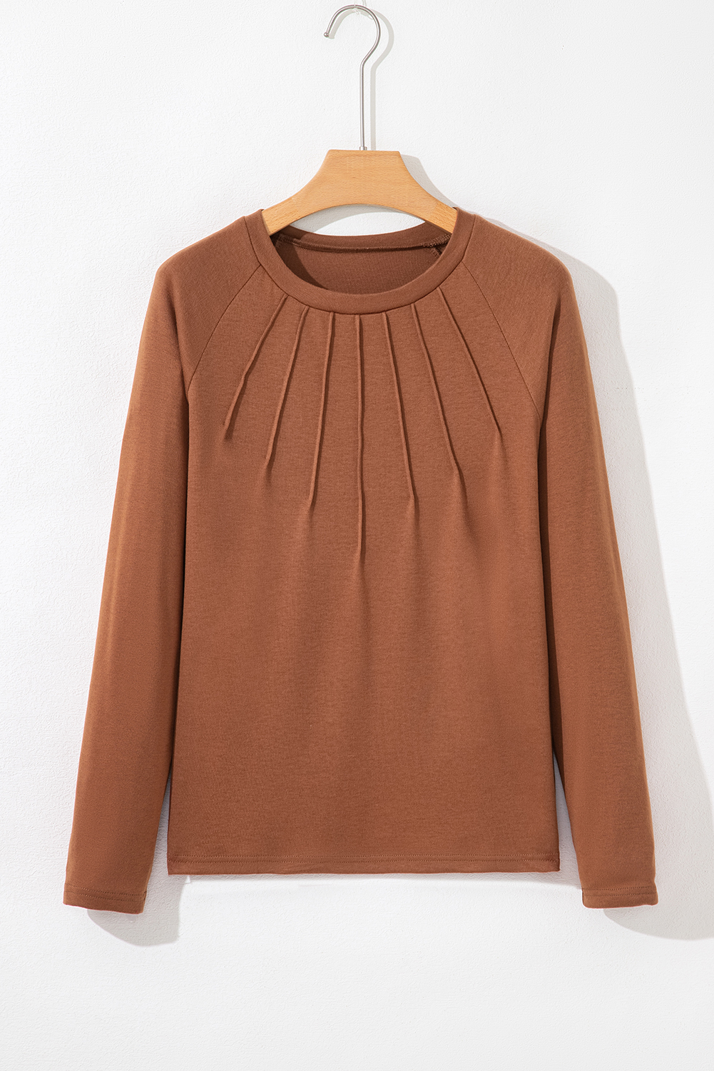 Cinnamon Solid Color Seam Detail Raglan Long Sleeve Top - Image 4