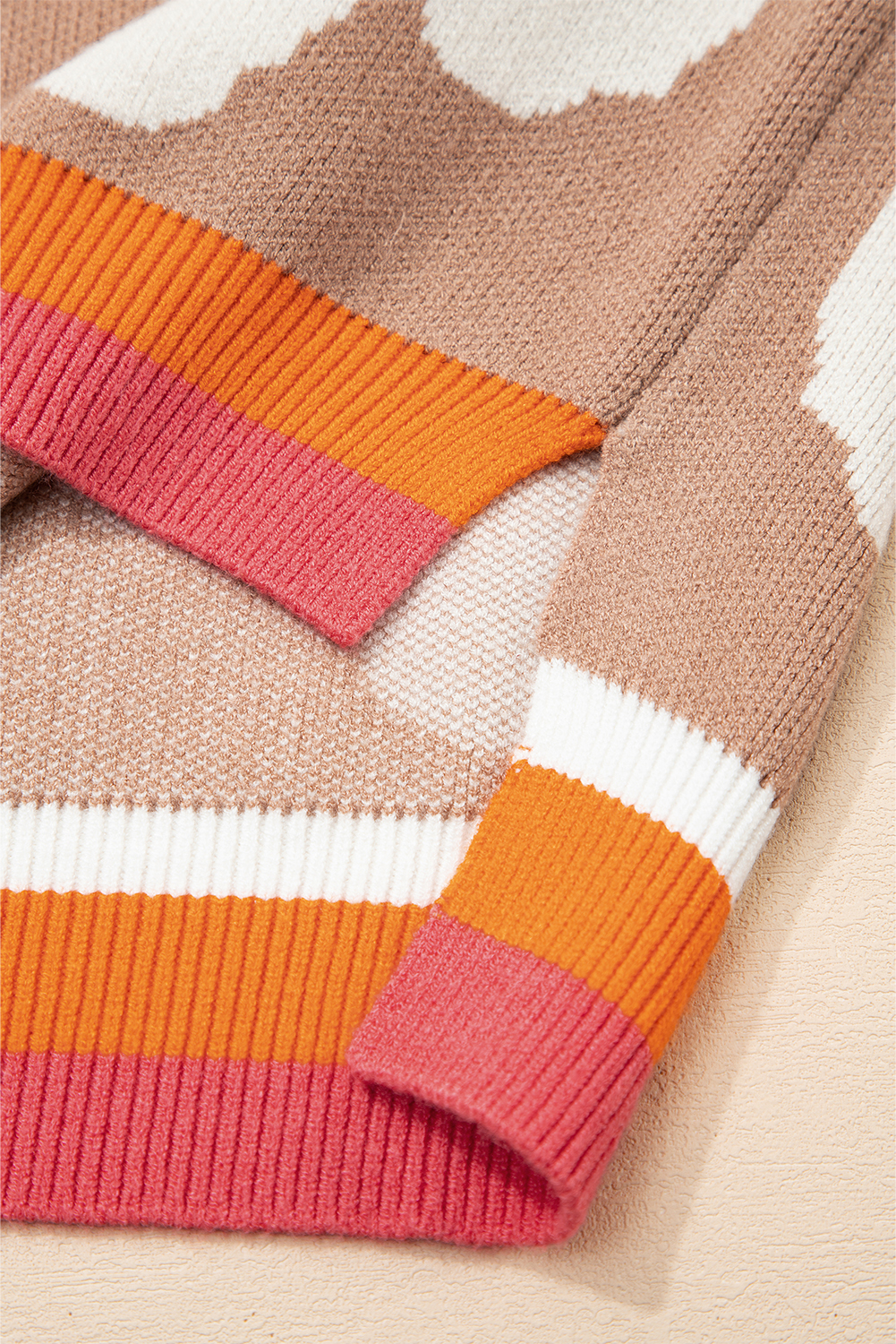 Smoke Gray Big Flower Pattern Contrast Striped Baggy Sweater - Image 7