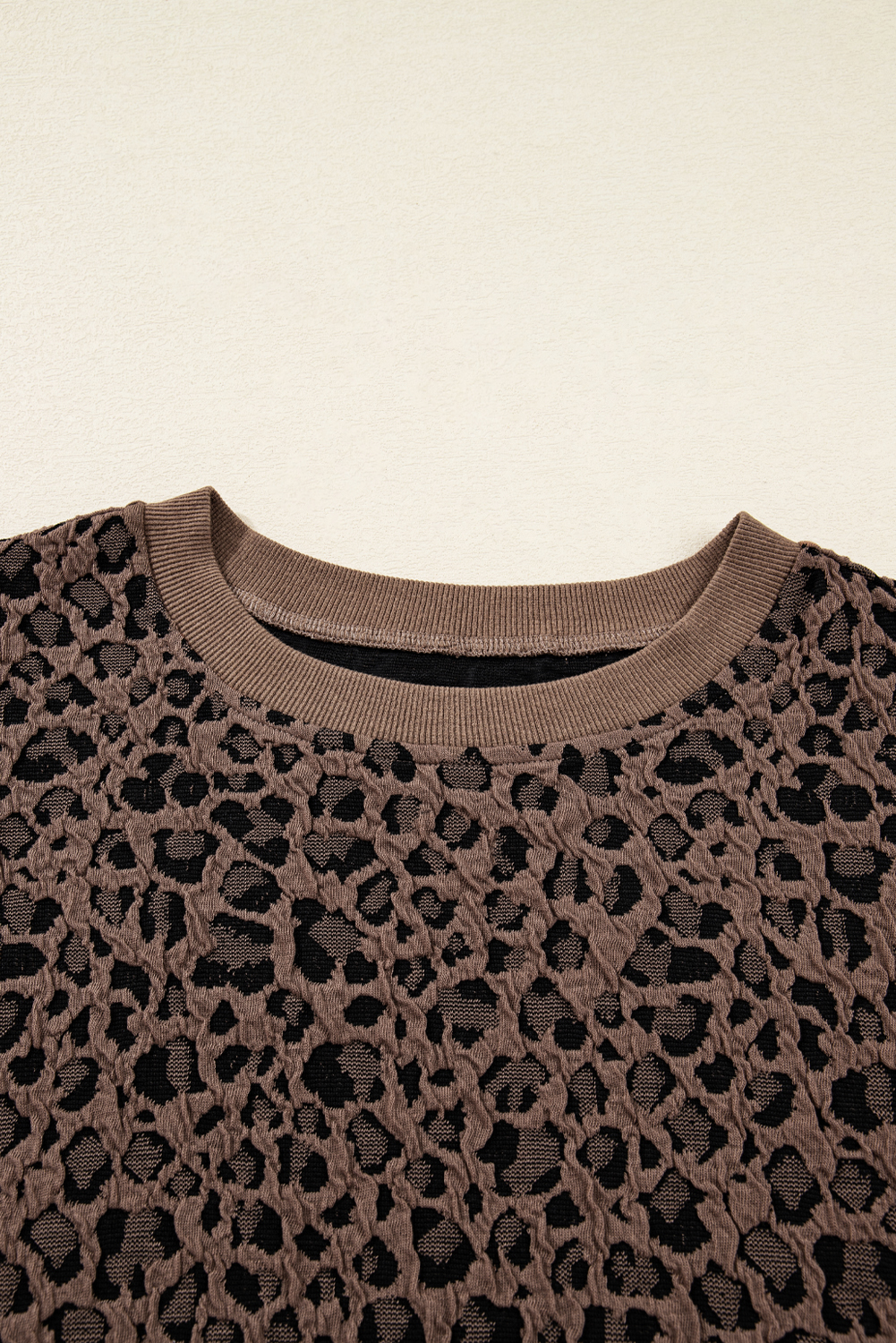 Brown Ribbed Trim Leopard Print Long Sleeve Top - Image 3