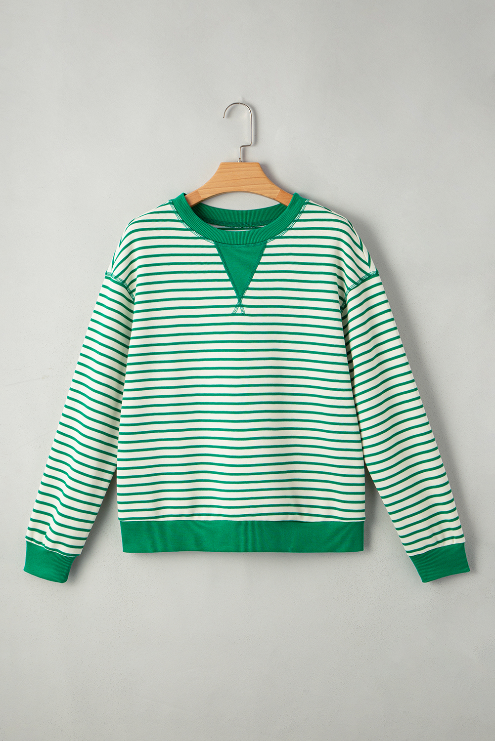 Bright Green Striped Exposed Seam Patchwork Loose Pullover Top - Image 3