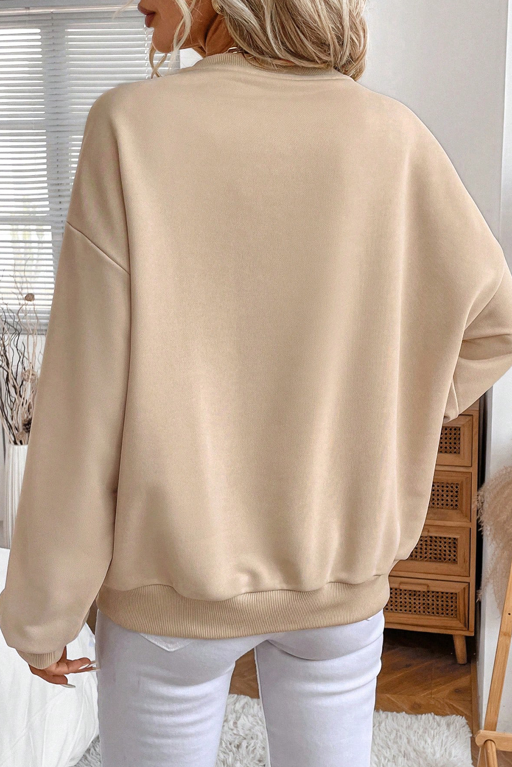 Parchment Embroidered Flower Pattern Drop Shoulder Sweatshirt - Image 2