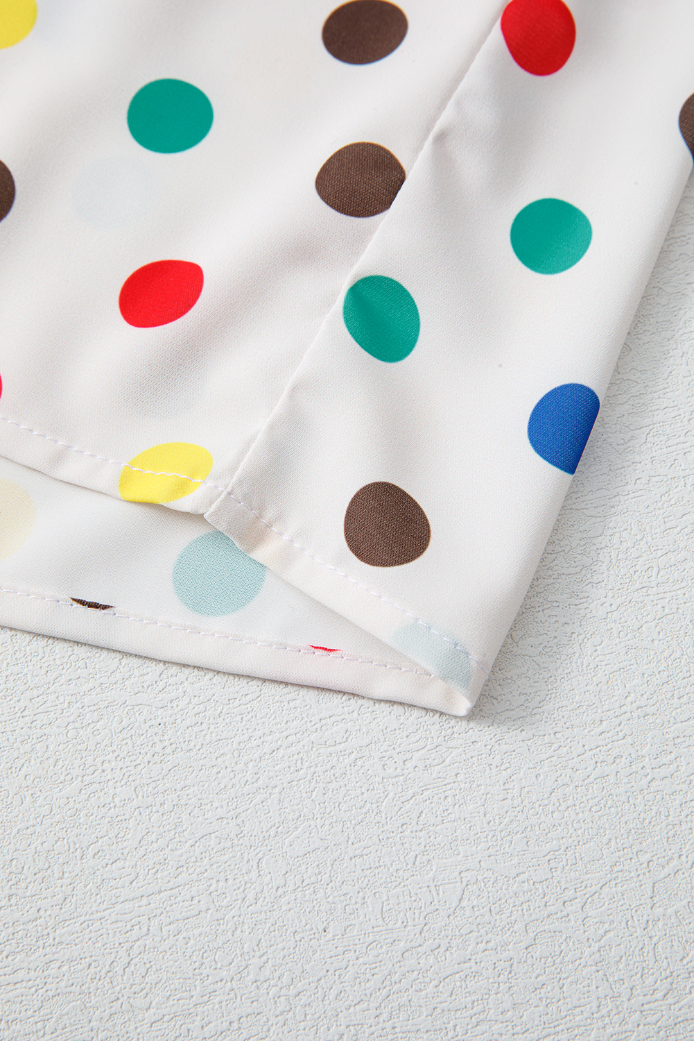 Apricot Plus Size Colorful Polka Dots Tie Neck Puff Sleeve Blouse - Image 8