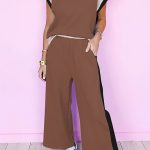 Chestnut Color Block Detail Casual Two-piece Outfit