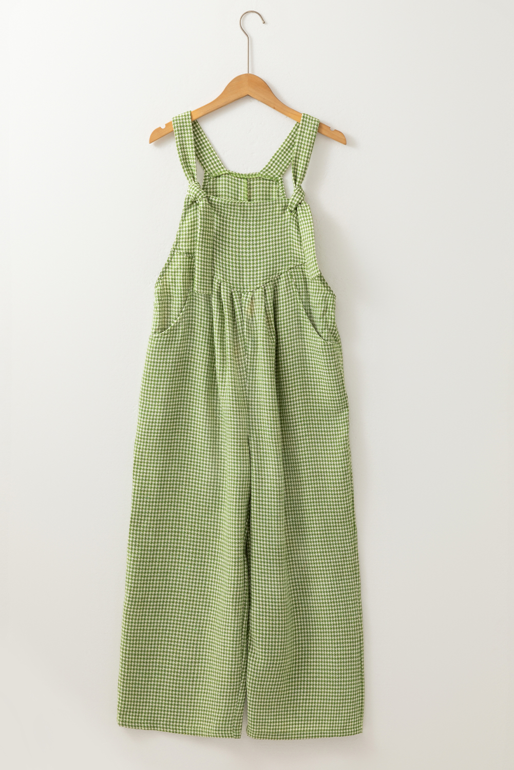 Green Gingham Wide Leg Loose Overall with Pockets - Image 4