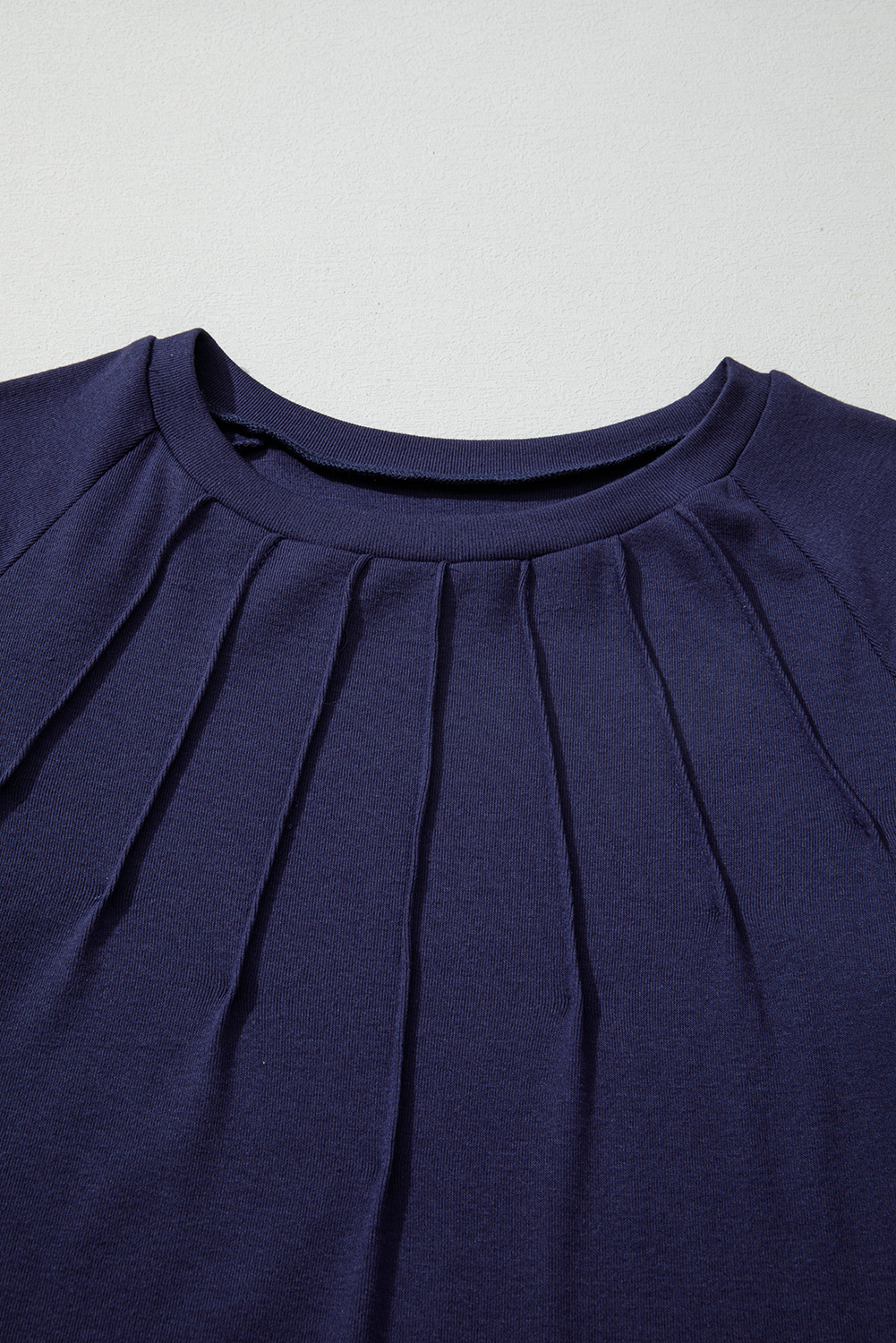 Navy Blue Solid Color Seam Detail Raglan Long Sleeve Top - Image 7